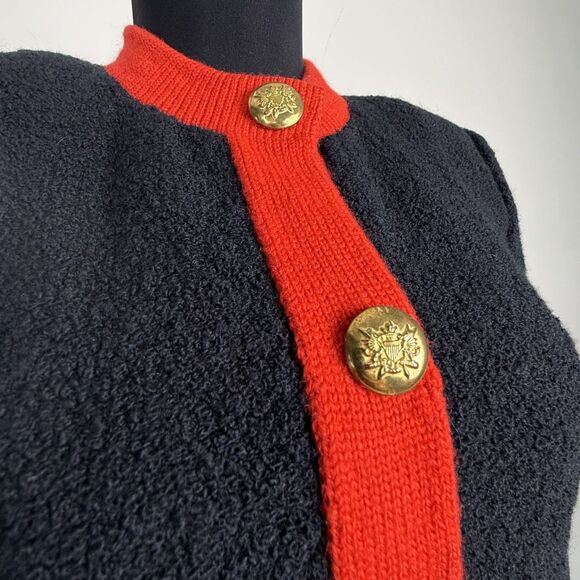 Vintage 1980s Adolfo New York Black Boucle Long Cardigan Knit Coat Dress - Picture 2 of 14